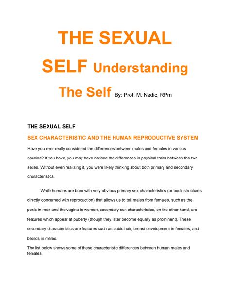 The Sexual Self The Sexual Self Understanding The Self By Prof M Nedic Rpm The Sexual Self