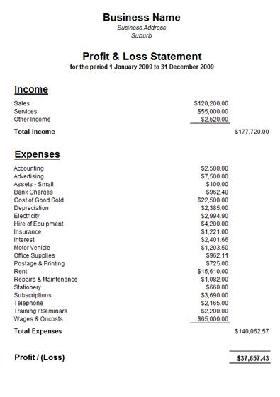 Business Profit And Loss Statement Template Collection