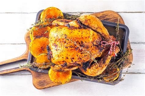 Weihnachten Und Thanksgiving Traditionelles Gebackenes Huhn Ganzes