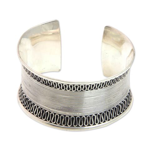 Womens Sterling Silver Wide Cuff Bracelet From Bali Sukawati Lace Novica