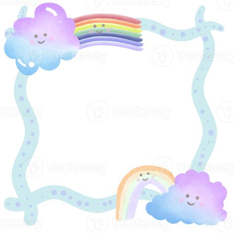 Pastel Picture Frame With Clouds And Rainbow Isolated On Transparent