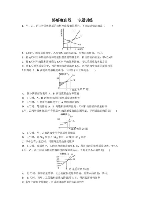 九年级化学人教版下册 92溶解度溶解度曲线专题训练（无答案） 21世纪教育网