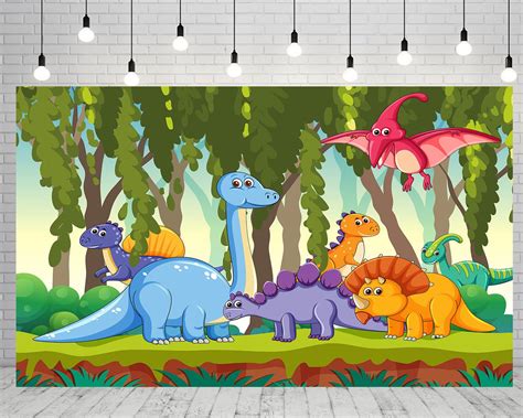 Cartoon Dinosaur Birthday Themed Party Backdrop Background Tkh W