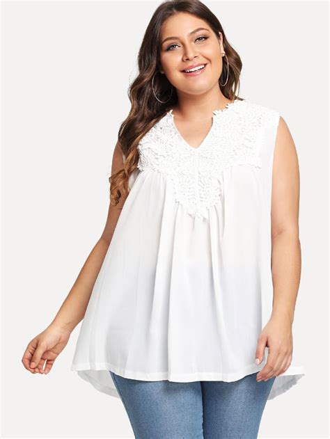 Lace Panel Dip Hem Top Shein Sheinside Plus Size Tank Tops Plus Size