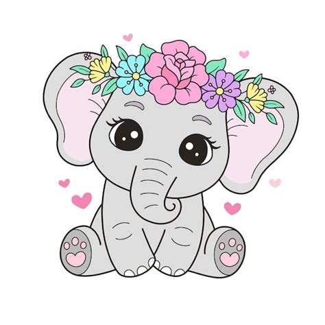 Lindo bebé elefante rosa con corona de flores banda para la cabeza