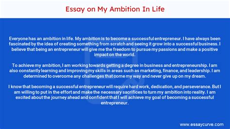 Essay On My Ambition In Life 100 200 500 1000 Words Essay Curve