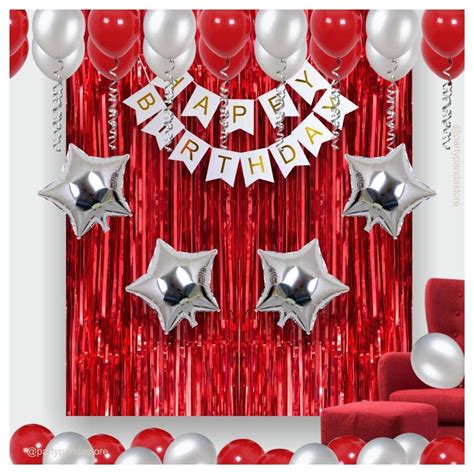 Red And Silver Latex Pieces Happy Birthday Decoration Combo Set At