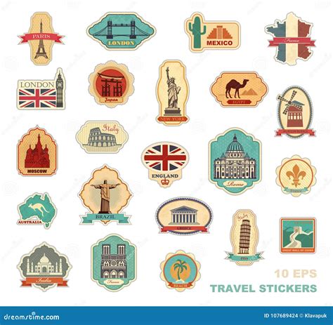 Travel Stickers and Symbols Different Countries Stock Vector ...