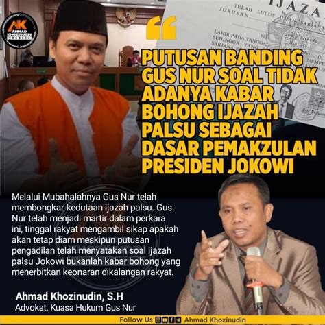 PUTUSAN BANDING GUS NUR SOAL TIDAK ADANYA KABAR BOHONG IJAZAH PALSU