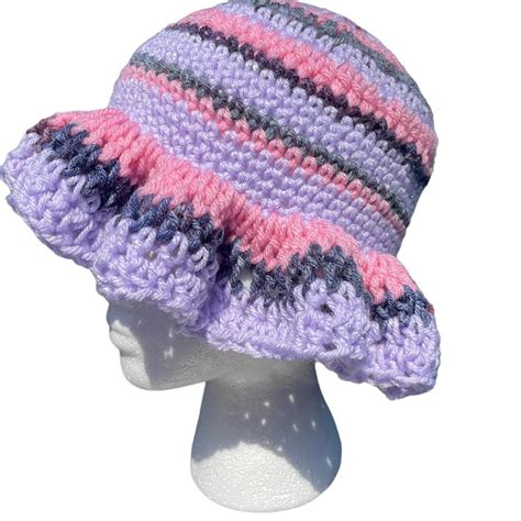 Pink And Purple Crochet Ruffle Hat Crochet Ruffle Depop