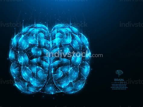 Polygonal Vector Illustration Of A Human Brain On A Dark Background