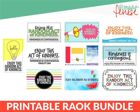 Printable Random Act Of Kindness Cards Bundle Raok Diy Etsy