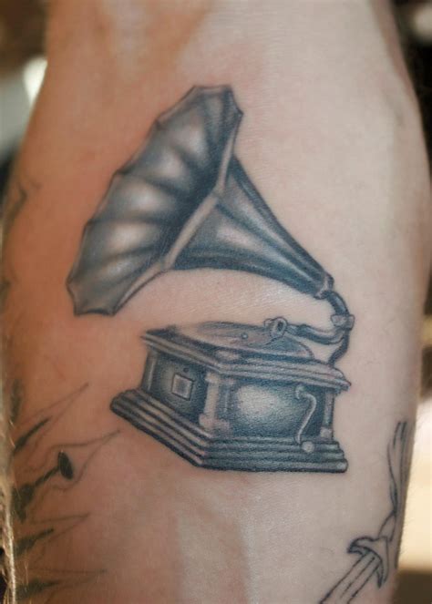 Phonograph Record Player Or Gramophone Brush Realistic Tattoo By