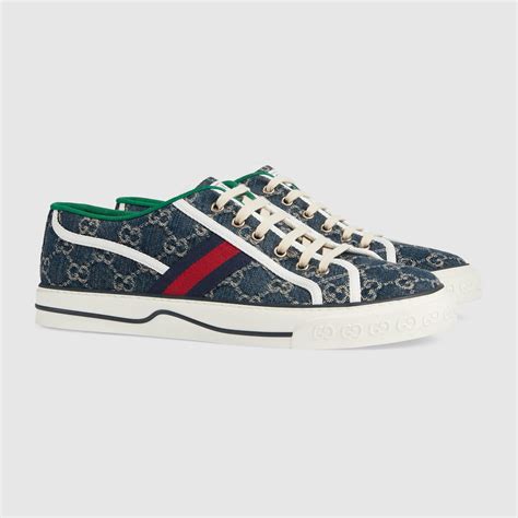 Men S Gucci Tennis Sneaker In Blue And Ivory Gg Denim Gucci Us