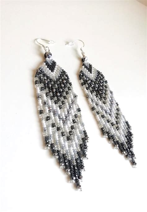 Pdf Pattern And Tutorial Brick Stitch Long Fringe Earrings Etsy