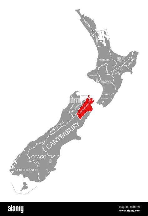 Marlborough Red Highlighted In Map Of New Zealand Stock Photo Alamy