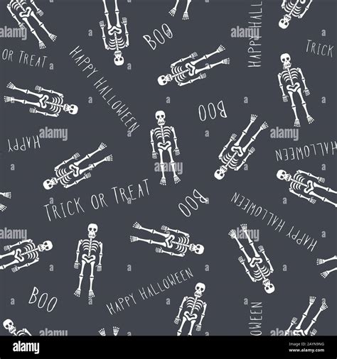 Seamless Pattern Human Skeletons Isolated On Grey Background Happy