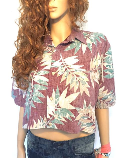 Cropped Hawaiian Top Restored Mens Shirt To Fit Women