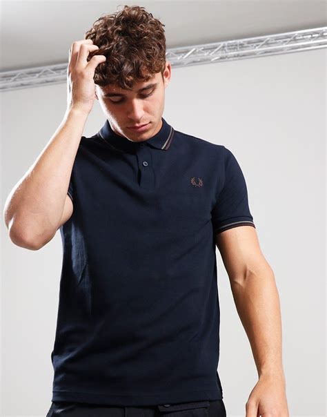 Fred Perry Twin Tipped Polo Shirt Navylaurel Wreath Green Terraces Menswear