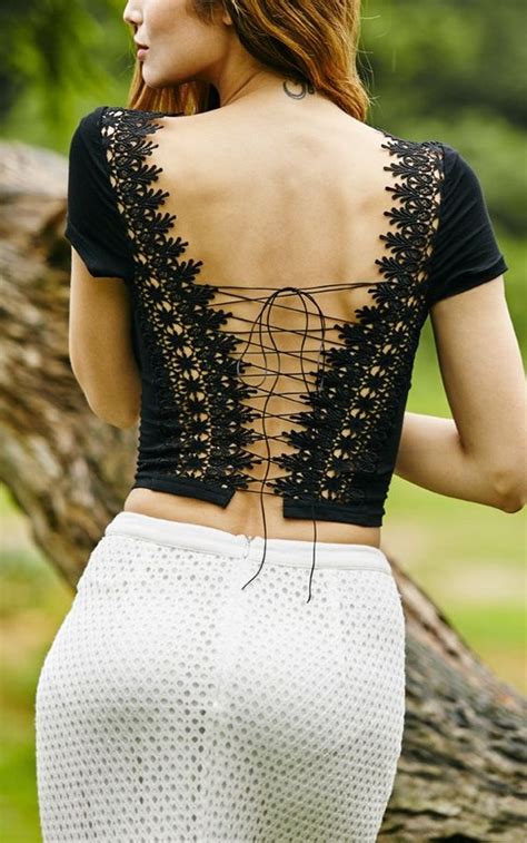 Crochet Lace Up Crop Top Fashion Trendy Tops Crop Tops