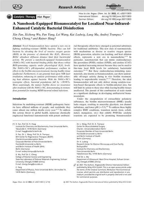 Pdf A Nanohook Equipped Bionanocatalyst For Localized Near Infrared