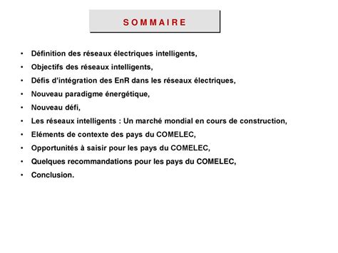 S O M M A I R E D Finition Des R Seaux Lectriques Intelligents Ppt