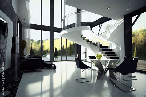 Black and white modern house with an open plan concept, generative AI ...