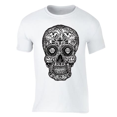 Mens Sugar Skull Day Of The Dead Black Mexican Gothic Dia Los Muertos