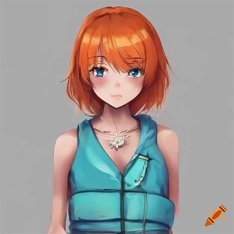 Anime Girl With Orange Hair Wearing A Cyan Life Vest On Craiyon