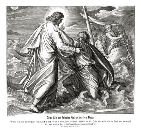 Jesus Und Petrus Gehen Auf Dem Wasser