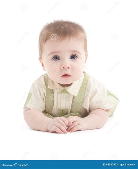 Portrait Of Adorable Blue Eyes Baby Lying Down Stock Photo Image Of