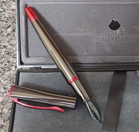 Monteverde Impressa, Fountain Pen, Gun Metal w/Red Trim, Fine Nib : r/fountainpens