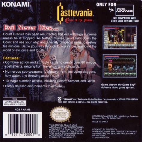 Castlevania Circle Of The Moon Box Shot For Game Boy Advance Gamefaqs