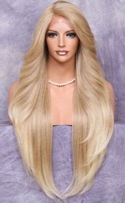 Extra Long Human Hair Blend Heat Ok Full Lace Front Wig Blonde Mix Wbpc