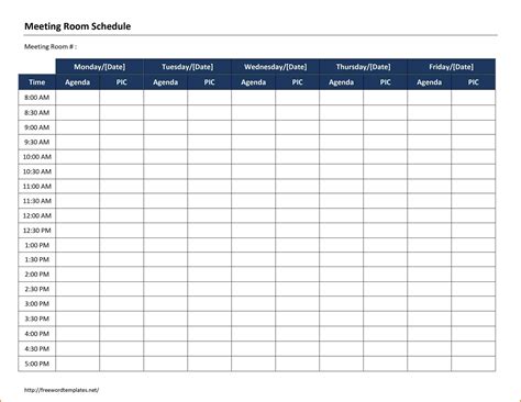 Conference room scheduling template