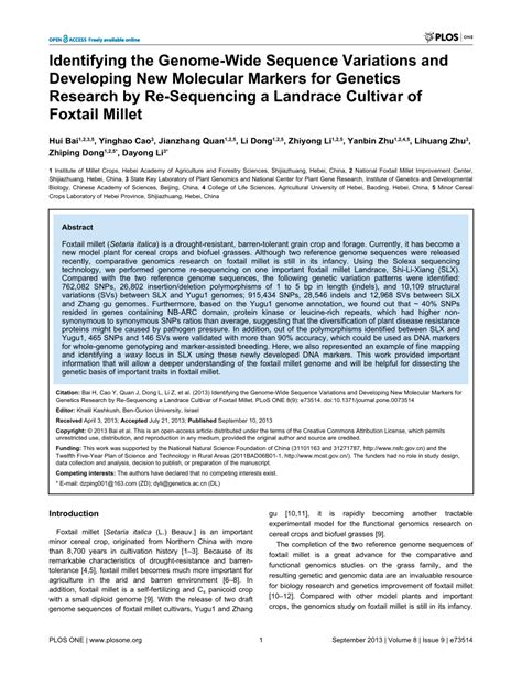 Pdf Identifying The Genome Wide Sequence Variations And Developing