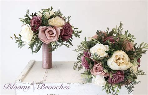 Wedding Bouquets Dusty Rose Mauve Ivory Artificial Silk Bridal Bouquet