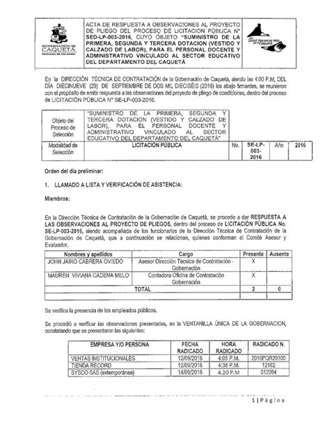 Acta De Respuesta A Observaciones Al Proyecto De