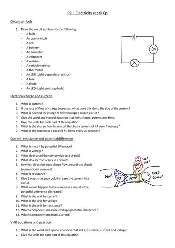 Aqa Physics Gcse P2 Electricity Recall And Practice Qs Teaching Resources