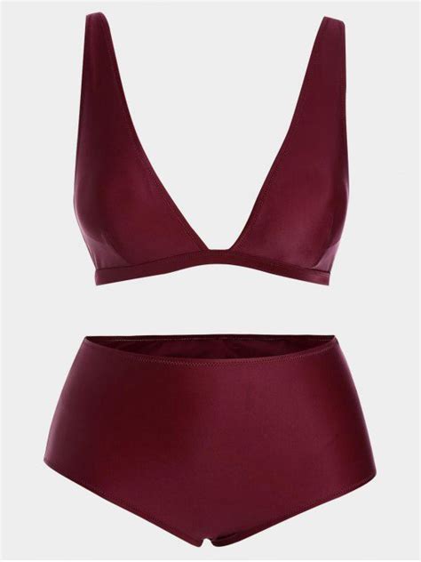 23 OFF 2021 High Waist Thong Bikini Set In WINE RED ZAFUL