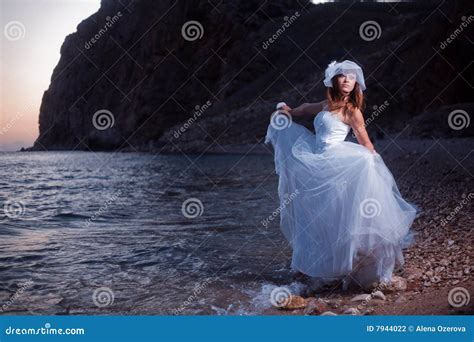 Bride On Sunset Beach Stock Photo Image Of Nuptial Glamour