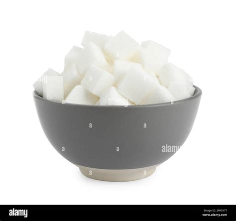 Bowl With Cubes Of Refined Sugar Isolated On White Stock Photo Alamy