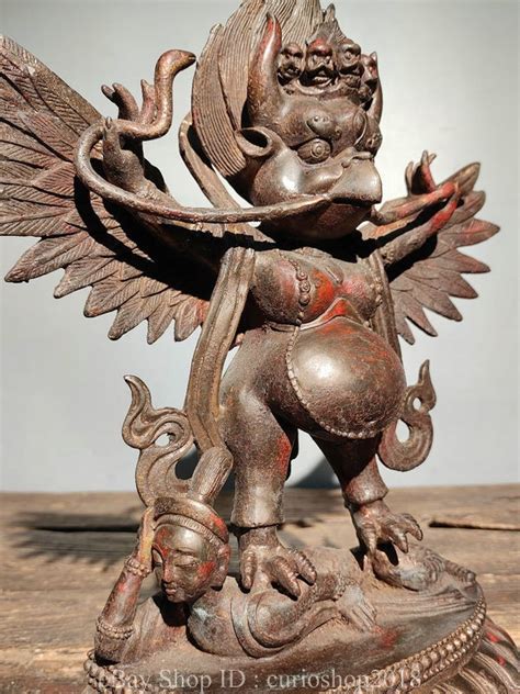 Old Tibet Buddhism Bronze Redpoll Winged Garuda Bird Eagle Buddha