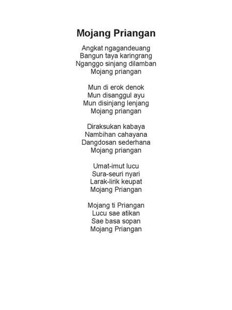 Lirik Lagu Mojang Priangan