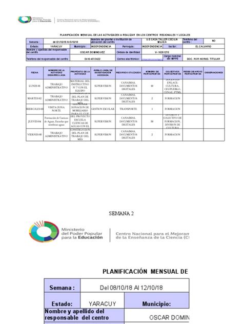 Formato De Planificacion Mensual Pdf