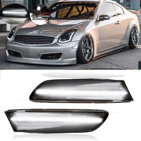 For Infiniti G Coupe D White Led Smoked Front Bumper Side