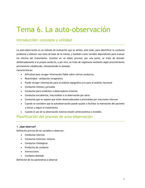 Autoobservación Tema 6 La auto observación Introducción concepto y