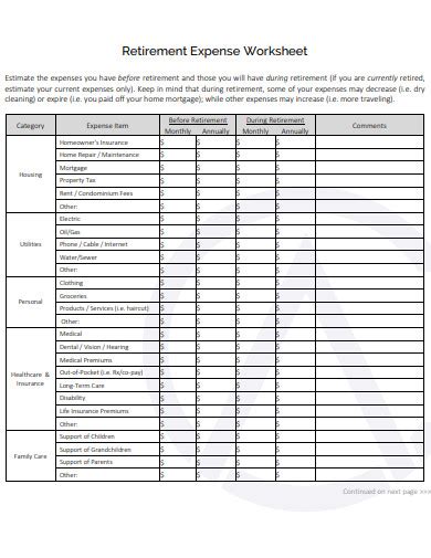 11 Retirement Expense Worksheet Templates In Pdf Doc