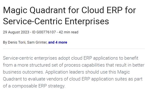 2023 Gartner® Magic Quadrant™ For Cloud Erp For Service Centric