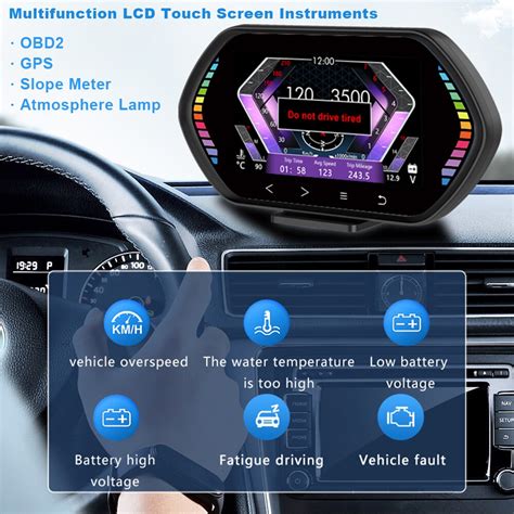 hud 헤드업 디스플레이F12 자동차 OBD GPS 헤드 업 디스플레이 HUD HD LCD 터치 스크린 슬로프 미터 전압 속도